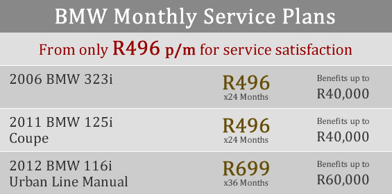 BMW service plans and prices for BMW 116, 125, 320i, 325, 530, 735, X3, X5