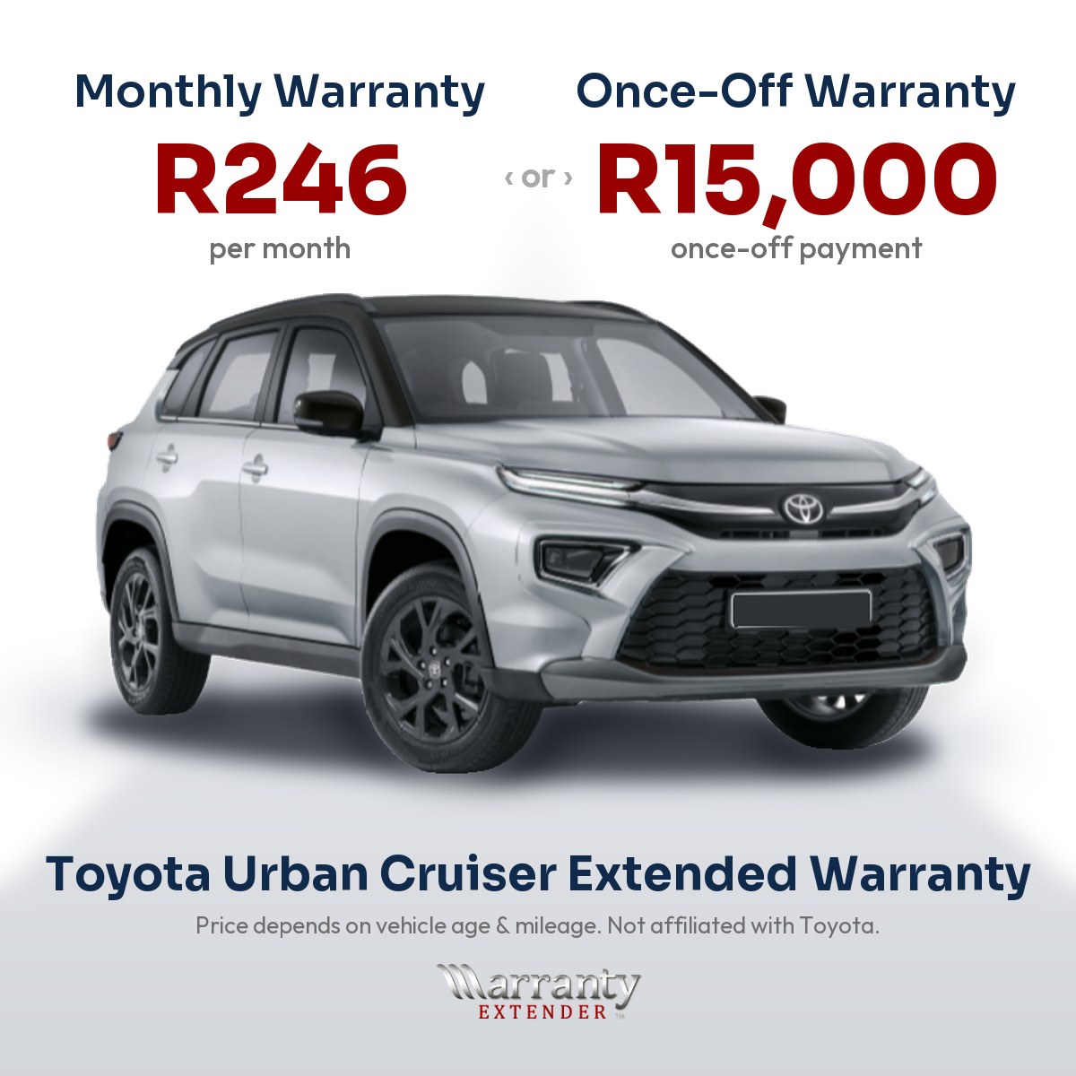 Toyota Urban Cruiser extended warranty prices South Africa: R246 per month or R15,000 once-off - Warranty Extender